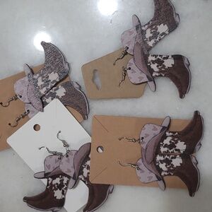 Vintage. Western Hat Boot Earrings Cowboy Dangle Drop Earrings. SET Of 4 . NEW.